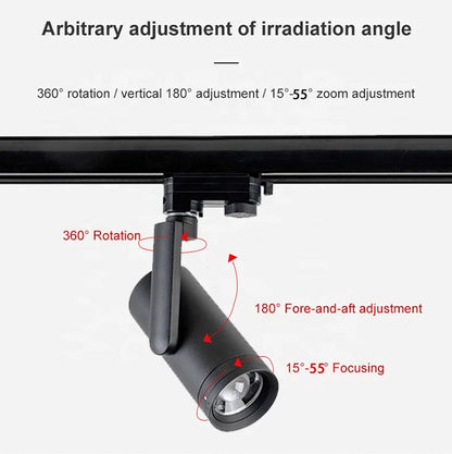 Jewelry Led Track Light 35w Focus Led Adjustable Zoomable Track Lights Adjustable 360 Track Spotlight